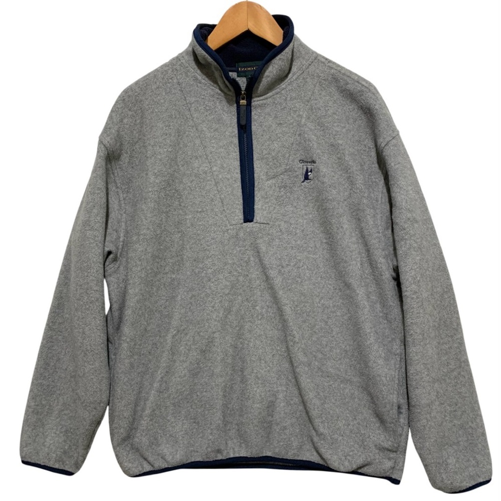 Izod Club Quarter-Zip Gray Pullover Sweater Size Medium Y2K Preppy College
